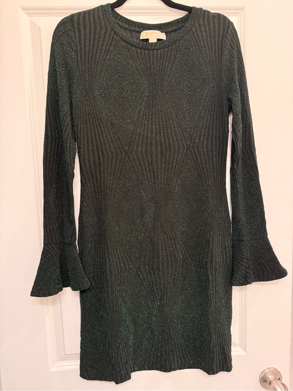 Michael Kors Emerald Green Long Sleeve Knit Dress with Subtle Shimmer